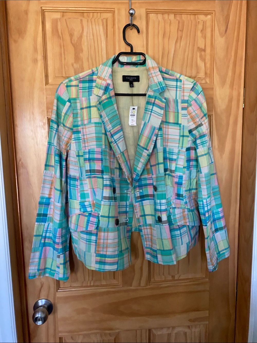 Talbots Pastel Plaid Blazer in Mint, Pink, Blue & Cream